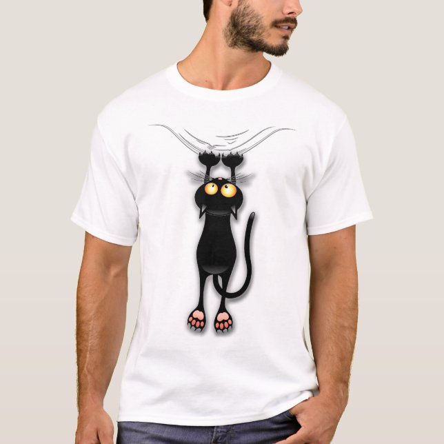 Roligt Black Cat Scratching Tshirt Tee Shirt (Framsida)
