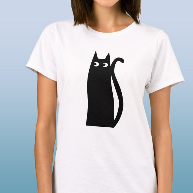 Roligt Black Cat T Shirt (Fun and whimsical black cat t-shirt)