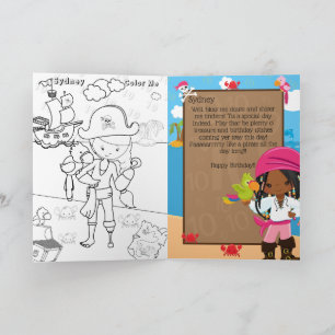 Roligt Black Girls Pirat Färg Me Grattis på födels Kort