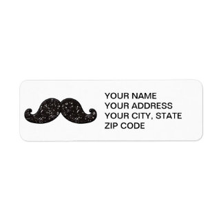 ROLIGT BLACK GLITTER MUSTACHE RETURADRESS ETIKETT