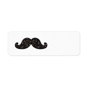 ROLIGT BLACK GLITTER MUSTACHE RETURADRESS ETIKETT