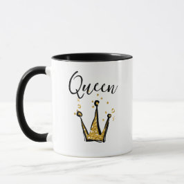 Roligt Black och Guld Queen Glitter Krona kaffe Mugg