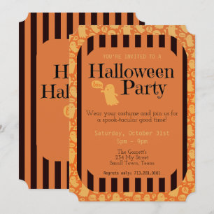 Roligt Black Orange Ghost Cute Halloween fest Inbjudningar
