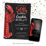 Roligt Black Red 50 Birthday Kräftor Boil Inbjudningar<br><div class="desc">Roligt Black Red 50:e födelsedagsinbjudan till Kräftor Boil. Mot en djärv svart bakgrund sätter pulserande röda accenter steget för en sommar firande fylld med smak och roligt. Den här inbjudan tar upp det väsentliga i en livlig kräftor, med lekfulla illustrationer av kräftor och en aning sommartid. Transport dina gäster till...</div>