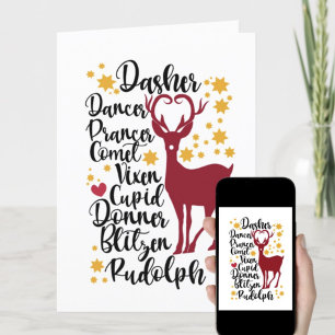 Roligt Black Script Santa Reindeer Namn jul Helgkort