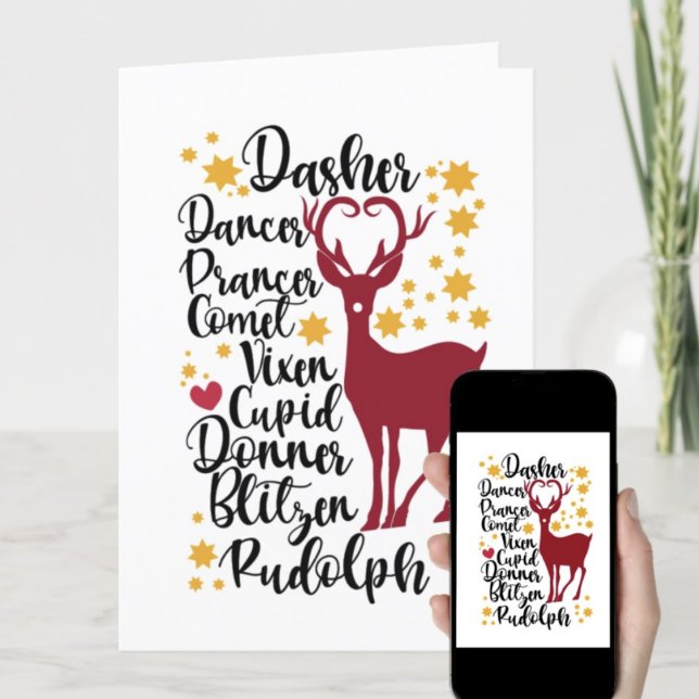 Roligt Black Script Santa Reindeer Namn jul Helgkort (Skapare uppladdad)