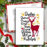 Roligt Black Script Santa Reindeer Namn jul Vykort<br><div class="desc">Roligt Black Script Santa Reindeer Namn julkort Helgdag Card. Hur många renar har Santa och vad är deras namn? Skicka helgdag varmt önskemål och hälsning till dina kära med det här söta och roligt Helgdag Card. Önska er alla ett Glad helg och ett nytt Fantastisk!</div>