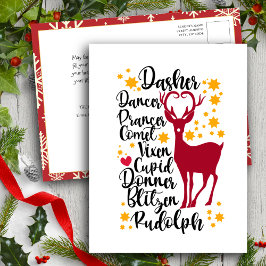 Roligt Black Script Santa Reindeer Namn jul Vykort