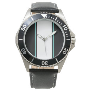 Roligt Black White Light Teal Center Tävla Rand Armbandsur