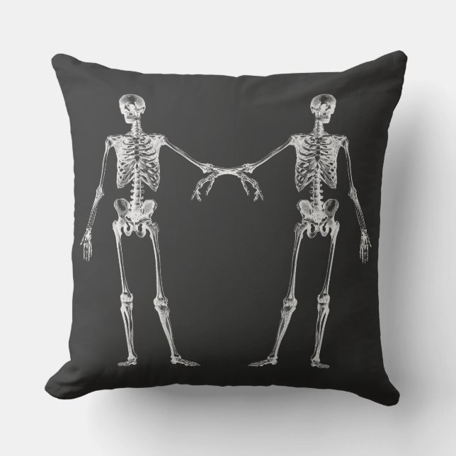 Roligt Black & White Vintage Skeleton Kudde (Framsida)