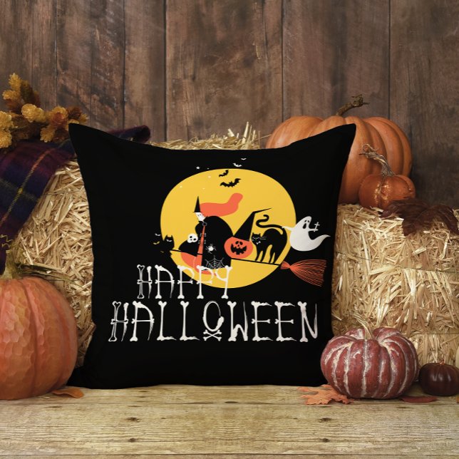 Roligt Black Witch Pumpkin Happy halloween Kudde (Skapare uppladdad)