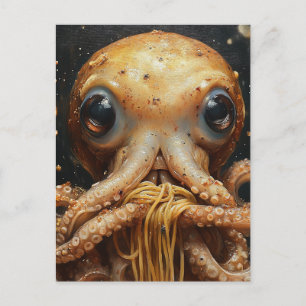 Roligt Bläckfisk som äter Spaghetti vykort