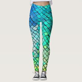 Roligt blått abstrakt geometriskt mermaidfjällsmön leggings