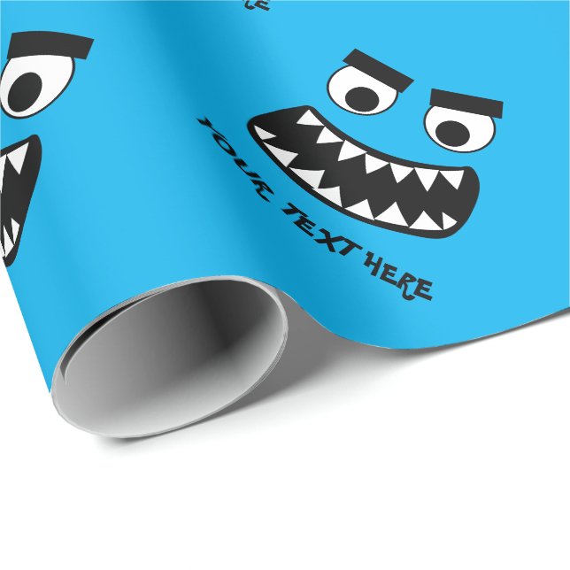Roligt blått monster barnkalas presentpapper (Rullad Hörn)