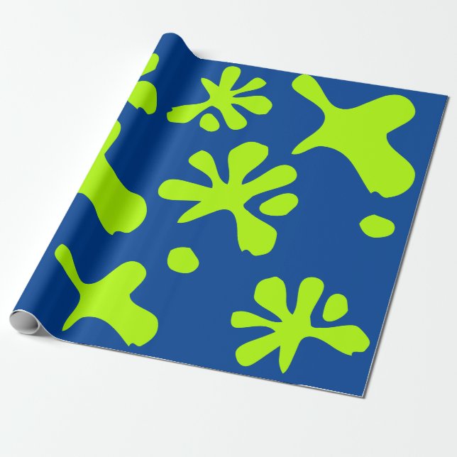 Roligt blått & neongrönt slime-mönster för barn presentpapper (Utrullad)