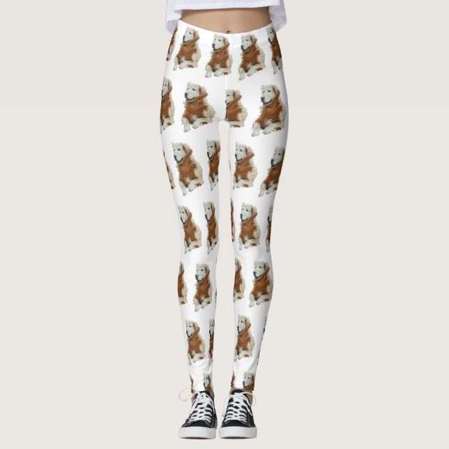 Roligt Block Stil målade golden Retriever Leggings (Framsida)