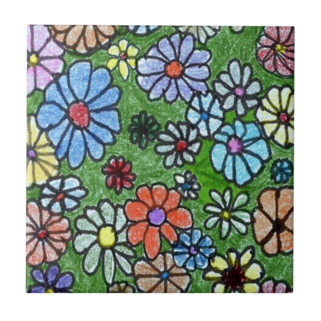 "Roligt Blommigt #2" Köksbricka för keramiska  Kakelplatta (Framsidan)