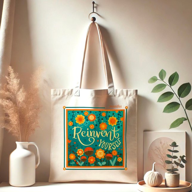 Roligt Blommigt Återuppfinna själv Namn-inspiritiv Tygkasse (Skapare uppladdad)