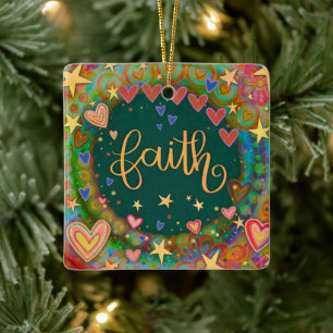 Roligt Blommigt Faith Söt Heart Inspirification Julgransprydnad Keramik
