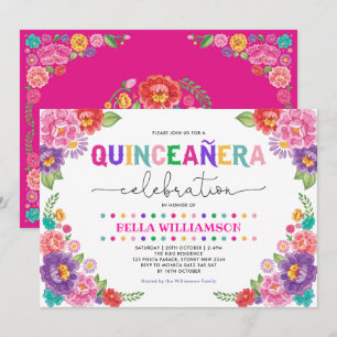 Roligt Blommigt Fiesta Quinceañera 15:e Födelsedag Inbjudningar
