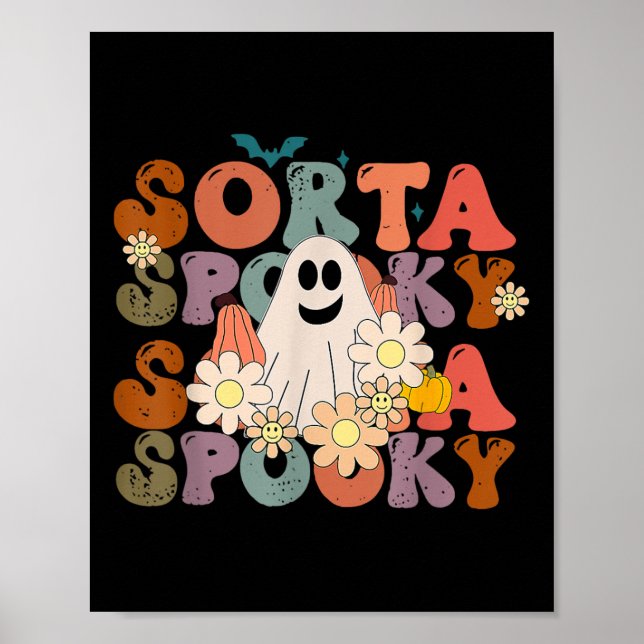 Roligt Blommigt Ghost Halloween Fall Pumpkin Retro Poster (Framsidan)