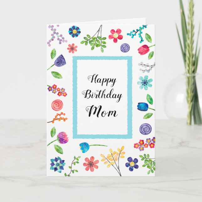 Roligt Blommigt Grattis på födelsedagen Mamma elle Kort (Framsida)