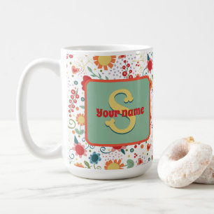 Roligt Blommigt Monogram Namn Inspirief Coffee Mug Kaffemugg