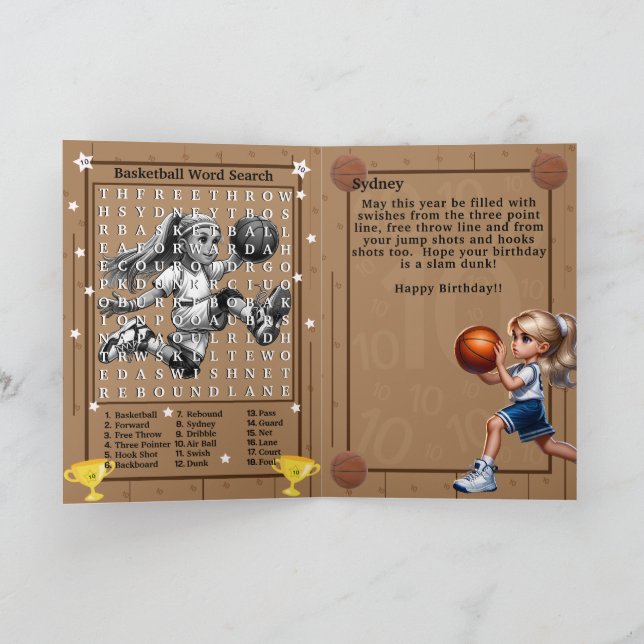 Roligt Blonde Girls Basketball Ord Search Birthday Kort (Inuti)