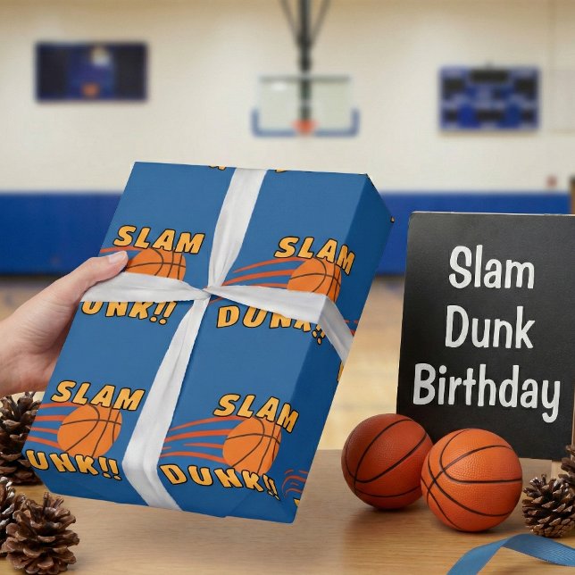 Roligt Blue Basketball Slam dunk Barns födelsedag  Presentpapper (Skapare uppladdad)