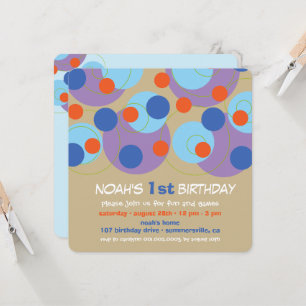 Roligt Blue Bubly Dots Photo Boy 1st Birthday Part Inbjudningar
