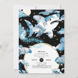 Roligt Blue Editable Shark Birthday Inbjudningar