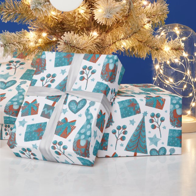 Roligt Blue Festive Gonks jul Themcel Presentpapper (Helgdagar)