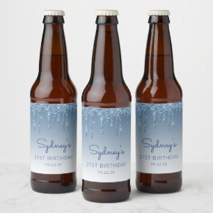 Roligt Blue Glitter Drip 21:a födelsedag Party Ölflaska Etikett