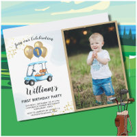 Roligt Blue Golf Cart Photo First Birthday Boy