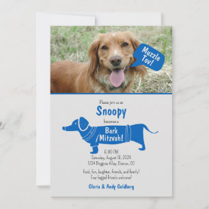 Roligt Blue Grått Pet Hund Muzzle Tov Bark Mitzvah Inbjudningar