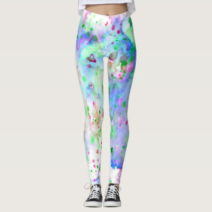 Roligt Blue Grönt Lila & Rosa Paint Splatter Leggings