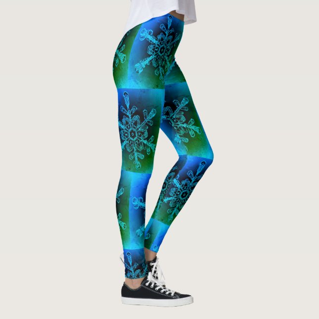 Roligt Blue Grönt Tie Dye Snowflake Mönster Leggin Leggings (Höger)
