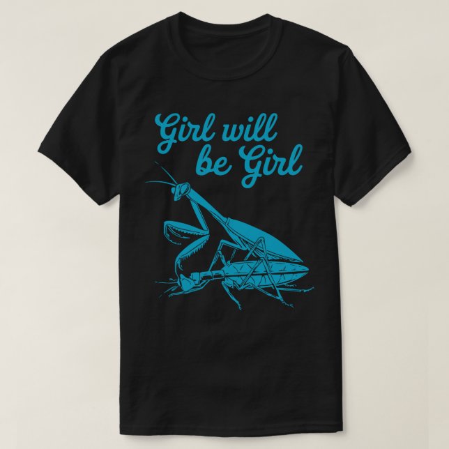 Roligt Blue Mantis Illustration med Whimsical Text T Shirt (Design framsida)
