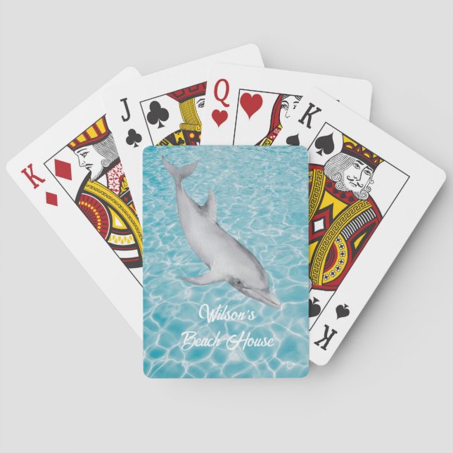Roligt Blue Ocean Vatten Dolphin Swimming Casinokort (Baksidan)