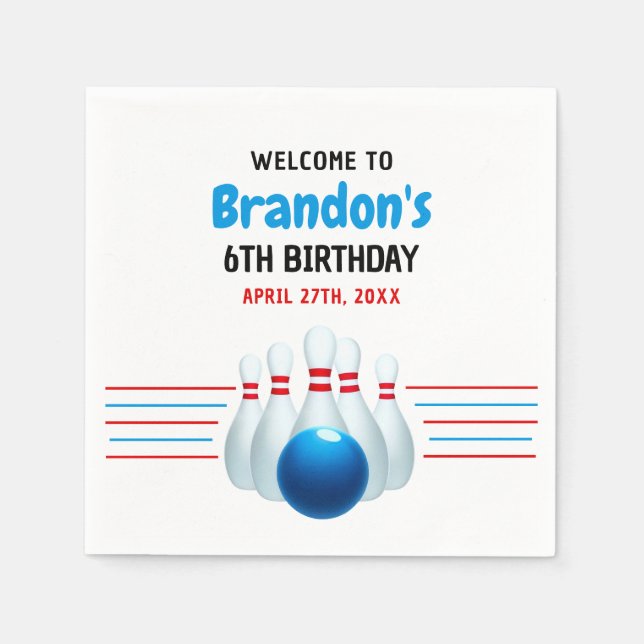 Roligt Blue & Red Bowling Kids 6e Birthday Pappersservett (Framsidan)