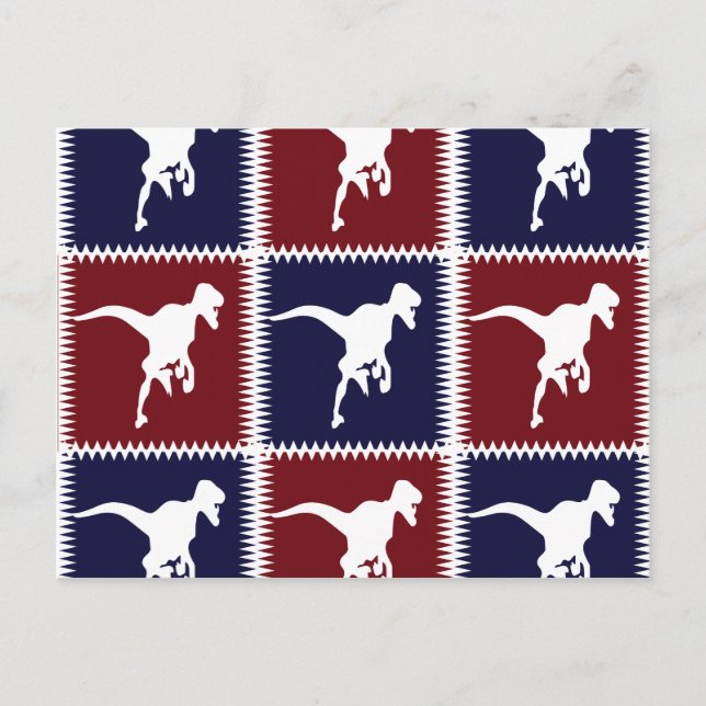 Roligt Blue Red T Rex Dinosaur Square Mönster Vykort (Framsida)