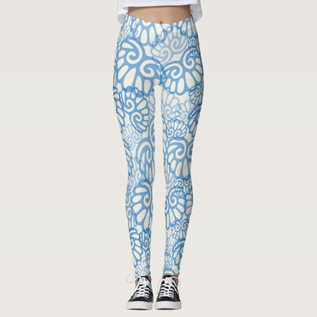 Roligt Blue Seashell Leggings (Framsida)