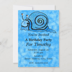 Roligt Blue Tecknad Birthday Smiling Snigel Aqua B Inbjudningar