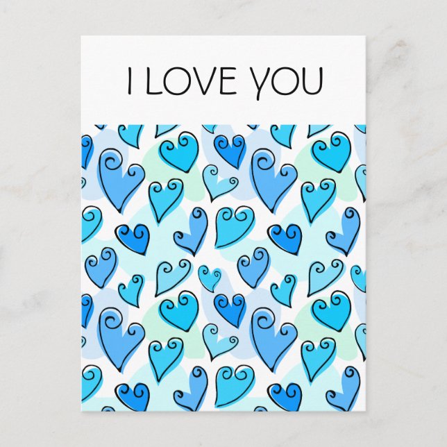 Roligt Blue Valentines hjärtan Postcard Helg Vykort (Framsida)
