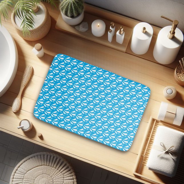 Roligt Blue White Minimalist Stänk Mönster Badrumsmatta (Skapare uppladdad)