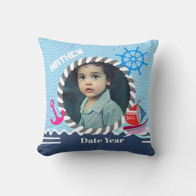 Roligt Boats Blue Navy Photo Dekorativ kudde (Framsida)