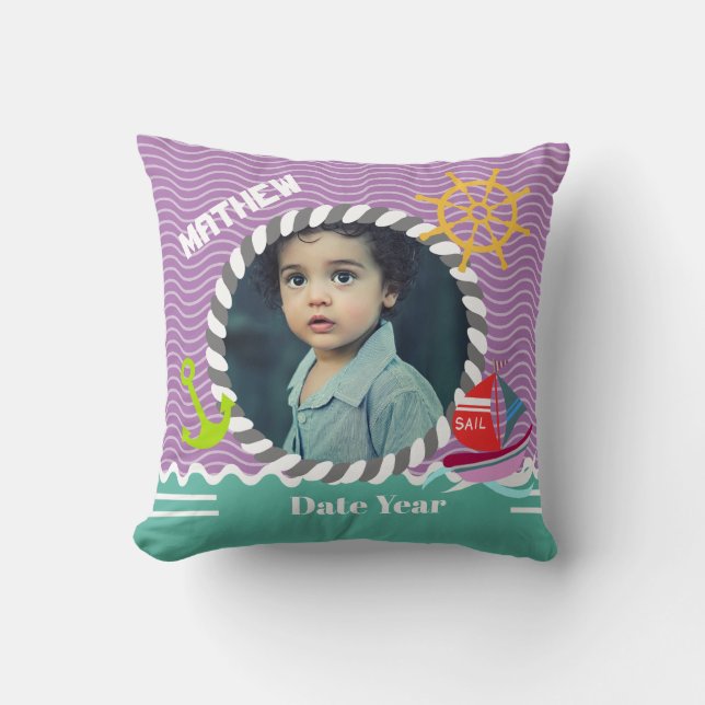 Roligt Boats Photo Lila Aqua Kudde (Framsida)