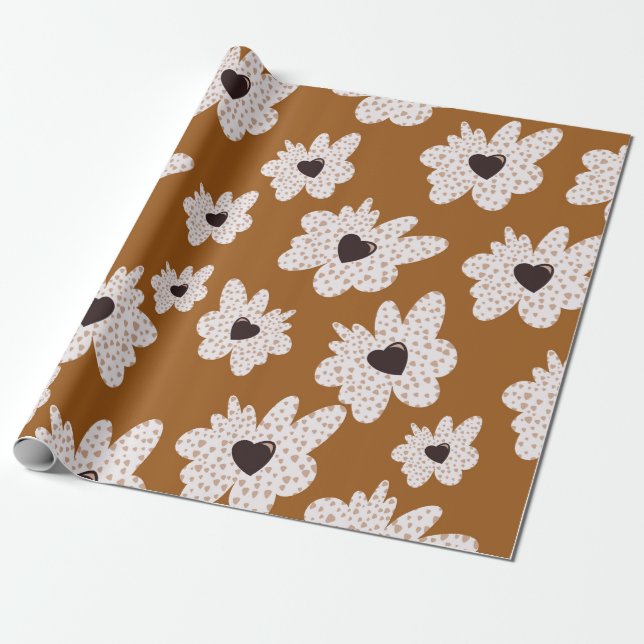 Roligt Boho Stil Flower Wrapping Papper Presentpapper (Utrullad)