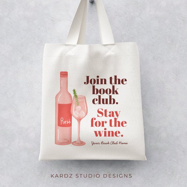 Roligt Bok Klubb Tote Bag Tygkasse (Personalize this fun tote bag with your name or your book club name and enjoy the wine with friends.)