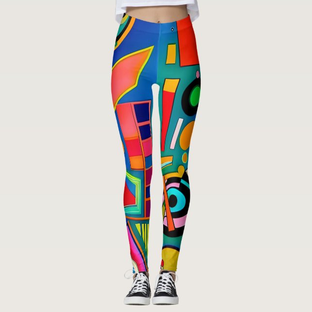 Roligt Bold Artsy Geometric Shape Mönster Art Leggings (Framsida)